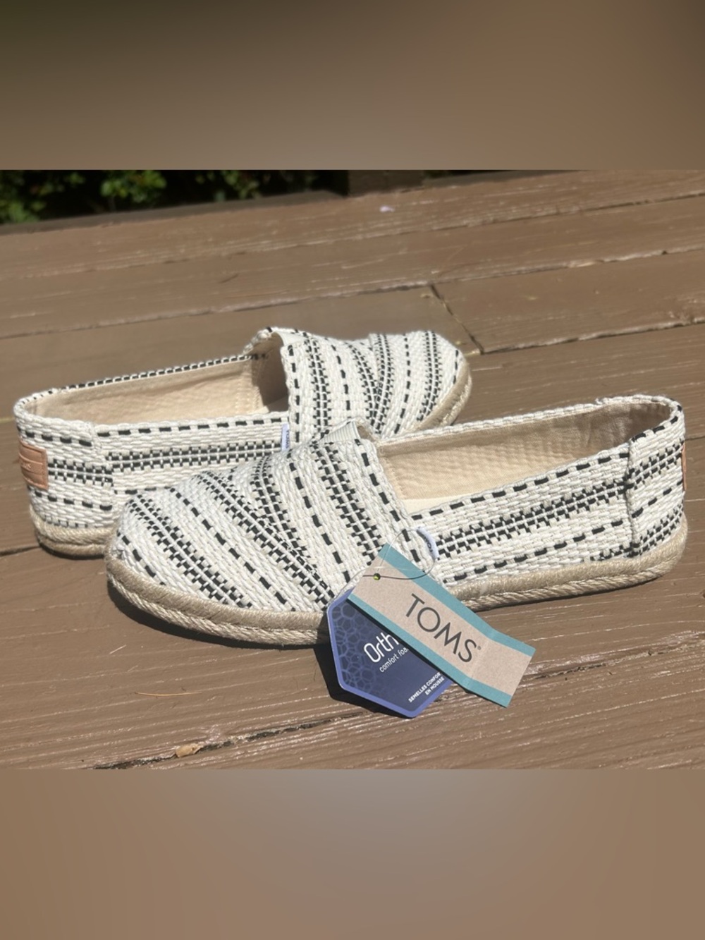 TOMS Women's Woven Slip-On Espadrilles in Cream and Black Stripes